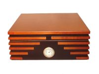 Humidor 40 szál szivar részére, cédrusfa szivartartó doboz, párásító és külső hygrometer - fekete/barna