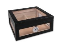 Gasztrohumidor 80 szál szivar részére, cédrusfa szivar doboz, üveges, hygrométerrel és párásítóval - fekete