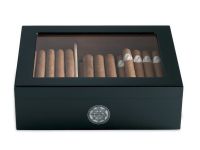 Medici Humidor 40 szál szivar részére, cédrusfa szivardoboz üvegtetővel, párásítóval - fekete + AJÁNDÉK hygrométer