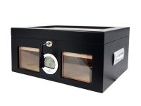 Gasztrohumidor 100 szál szivar részére, üveges spanyol cédrusfa szivar doboz, párásító, digitális hygrométer - fekete, Achenty!