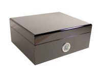 Humidor 30 szivar részére, Carbon bevonatos, cédrusfa szivartartó doboz, párásítóva és külső hygrometerrel - Angelo
