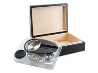 Humidor 30 szivar részére, fekete, spanyol cédrusfa szivar, hygrométer, párásító, Achenty! + AJÁNDÉK szett!