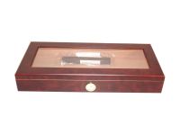 Humidor 30 szál szivar részére, barna cédrusfa szivar doboz, üvegtetővel, párásítóval, hygrométerrel - hosszú, Angelo