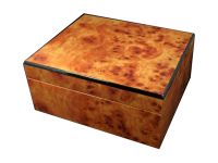 Humidor 40 szivar részére, világosbarna, gyökérmintás cédrusfa szivartartó doboz, párásítóva és külső hygrometerrel