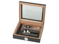 Humidor 20 szál szivar részére, cédrusfa szivar doboz, üvegtető, párásítóval, hygrométerrel - carbon