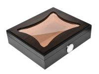 Humidor 30 szál szivar részére, cédrusfa szivar doboz, üvegtetős, hygrométerrel - ébenfa