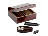 Humidor 40 szál szivar részére, matt cseresznye színű szivar tároló doboz + AJÁNDÉK szett!