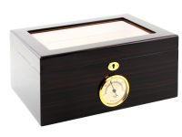 Humidor 60 szivar részére, cedrusfa szivar doboz, üvegtetővel, hygrometerrel - ébenfa