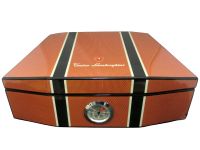 Humidor 50 szivar részére, cédrusfa szivar doboz, párásítóval, külső hygrométerrel - Lamborghini Carbon-orange