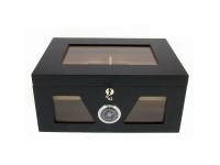 Gasztro humidor 80 szál szivar részére, üveges szivar doboz, cédrusfa, külső hygrométerrel és párásítóval - fekete, Angelo