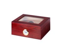 Humidor 50 szál szivar részére, cédrusfa szivar doboz, üvegtető, párásítóval, hygrométerrel - vöröses barna, Angelo